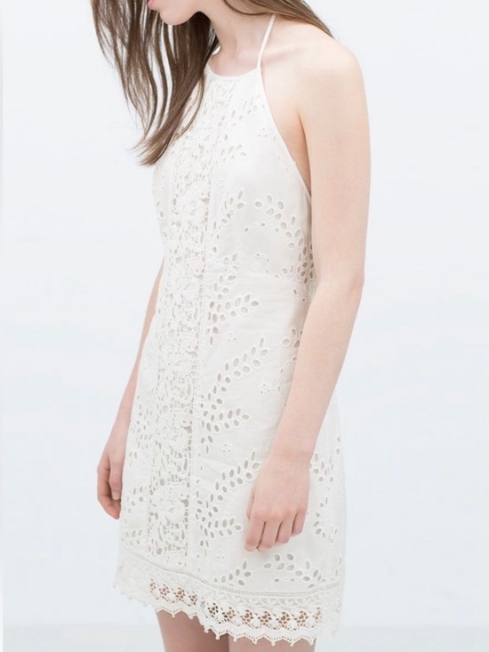 Zara Dresses & Skirts - Zara White Eyelet Halter Mini Dress